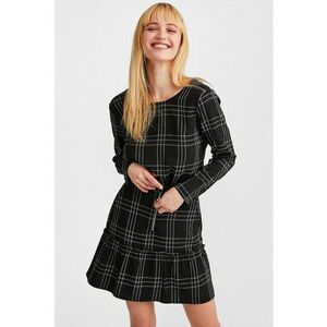 Fusta mini cu model in carouri si terminatie cu volane imagine