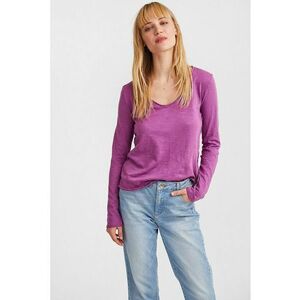 Bluza de bumbac cu decolteu in V imagine