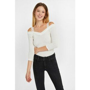 Pulover slim fit cu decolteu pe umeri si maneci 3/4 imagine