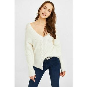 Pulover lejer cu decolteu in V si slit frontal imagine