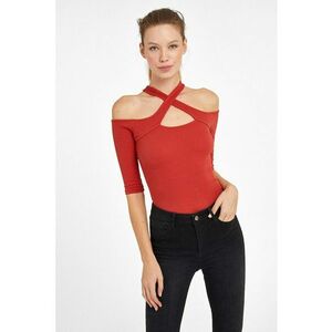 Bluza cu decupaje pe umeri si model uni imagine