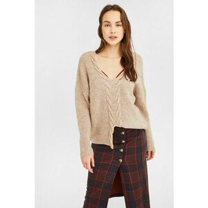 Pulover lejer cu decolteu in V si slit frontal imagine