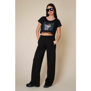 Tricou Crop Top Imprimat Black 2199 imagine