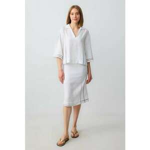 Fusta midi din in cu model uni imagine