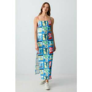 Rochie din amesec de in cu imprimeu tropical imagine