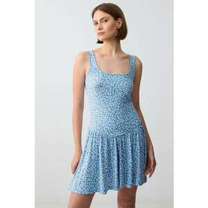 Rochie midi cu model floral si decolteu patrat imagine