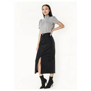 Fusta neagra de denim cu slit frontal P215 M10 17915 imagine