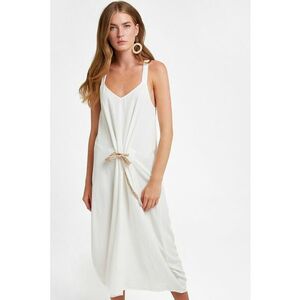 Rochie midi din amestec de in cu decolteu in V imagine