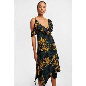 Rochie midi asimetrica cu model floral si decolteu in V imagine