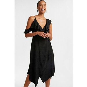 Rochie midi asimetrica cu decolteu pe un umar si detalii cu volane imagine