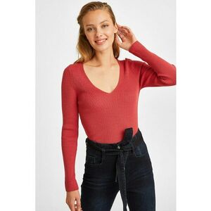 Pulover tricotat din amestec de modal cu decolteu in V imagine