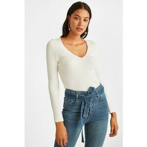 Pulover tricotat din amestec de modal cu decolteu in V imagine