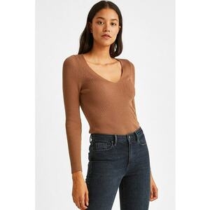 Pulover tricotat din amestec de modal cu decolteu in V imagine