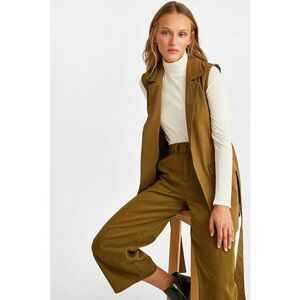 Vesta din amestec de bumbac cu revere decupate si cordon in talie imagine