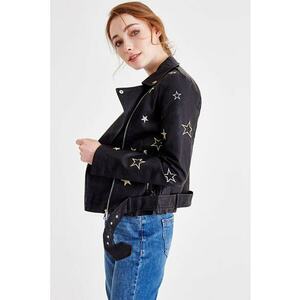 Jacheta biker din piele ecologica cu model cu stele imagine