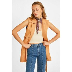 Vesta din amestec de bumbac cu revere decupate si cordon in talie imagine