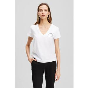 Tricou din bumbac organic cu imprimeu logo si decolteu in V imagine