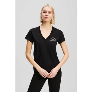 Tricou din bumbac organic cu imprimeu logo si decolteu in V imagine