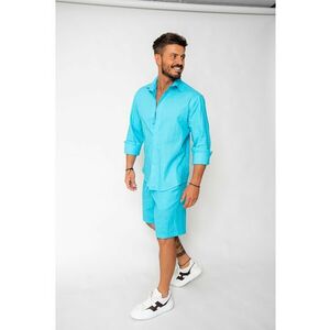 Set Lino 100% In camasa si pantalon scurt Turquoise 17960 imagine
