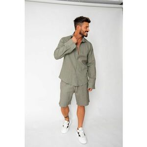 Set Lino 100% In camasa si pantalon scurt Dark Olive 17950 imagine