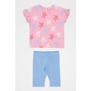 Set de tricou cu model si colanti scurti uni - 2 piese imagine