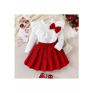 Compleu Fetite Rosu Alb Nuria imagine