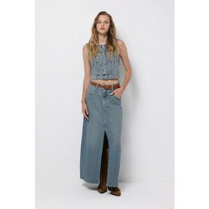 Fusta maxi de denim cu slit frontal imagine