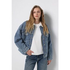 JAcheta lejera de denim cu guler de blana sintetica imagine