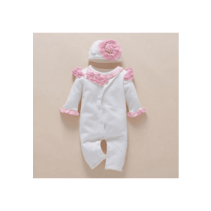 Salopeta Fetite Cu Caciulita Alba Evelina - 6-9 luni imagine