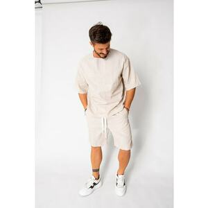 Set Lino 100% In Tricou si pantalon scurt Light Beige 17975 imagine