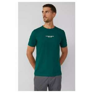 Tricou barbati - Regular fit cu decolteu la baza gatului si imprimeu cu text - Verde inchis - imagine