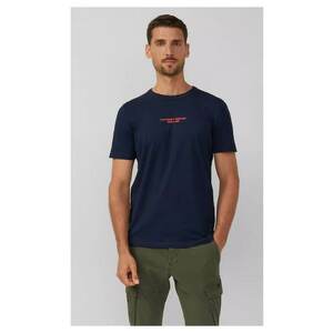 Tricou barbati - Regular fit cu decolteu la baza gatului si imprimeu cu text - Bleumarin inchis - imagine