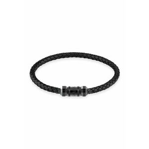 Bratara din piele cu aspect impletit si logo metalic imagine