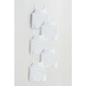Set de top-uri din bumbac cu model uni - 5 piese - Alb - imagine