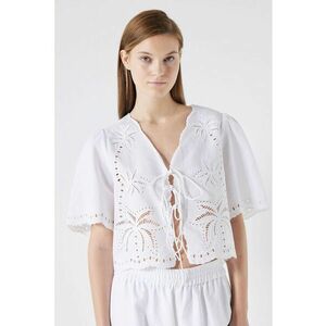 Bluza din amestec de in cu perforatii si prindere cu cordon imagine