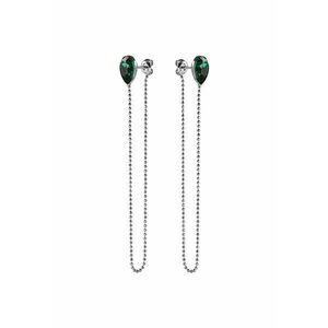 Cercei Argint 925 placat cu rodiu cu cristale Swarovski® Fancy Pear Chain 10mm Emerald imagine