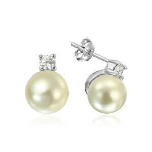 Cercei Argint 925 placat cu rodiu cu cristale Swarovski ® Xirius Pearl 8mm - Cream Pearl imagine