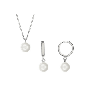 Set argint 925 cu perle naturale 8 mm leverback + lant imagine