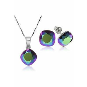 Set Argint 925 placat cu rodiu cu cristale Swarovski® Princess Square 10mm Scarabeus Green Surub + Lant imagine