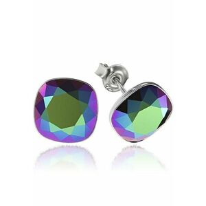 Cercei Argint 925 placat cu rodiu cu cristale Swarovski® Princess Square 10mm Scarabeus Green Surub imagine