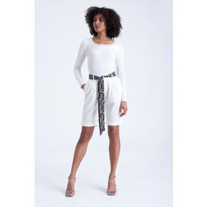 Bermude din amestec de in cu esarfa in talie imagine