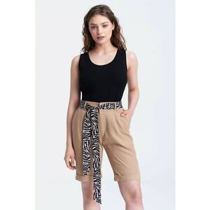 Bermude din amestec de in cu esarfa in talie imagine