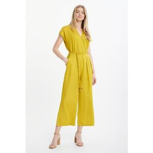 Salopeta din amestec de in cu maneci scurte imagine