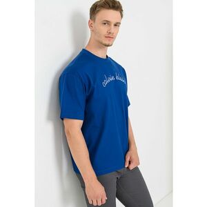 Tricou din bumbac cu decolteu la baza gatului si broderie logo imagine