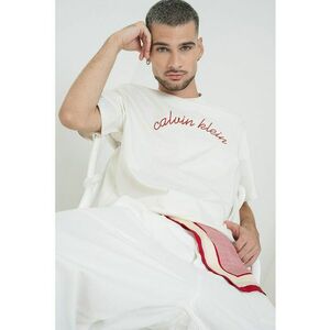 Tricou din bumbac cu decolteu la baza gatului si broderie logo imagine