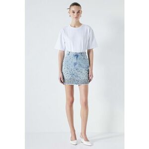 Fusta mini din denim cu strasuri imagine