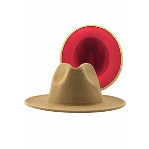 Palarie dama - bej - interior rosu - Mariete - imagine