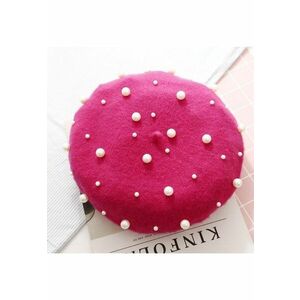 Bereta roz din lână cu perle - imagine