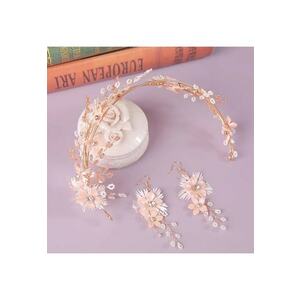 Set coronita si cercei - auriu - cu flori si pietre - Etna C10 - imagine