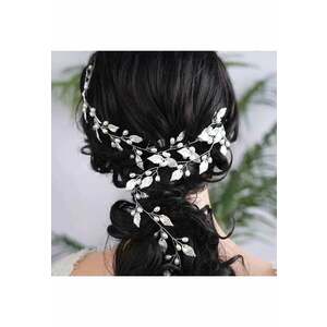 Accesoriu de par - argintiu - lung - cu frunzulite si perle - Hector C8 imagine